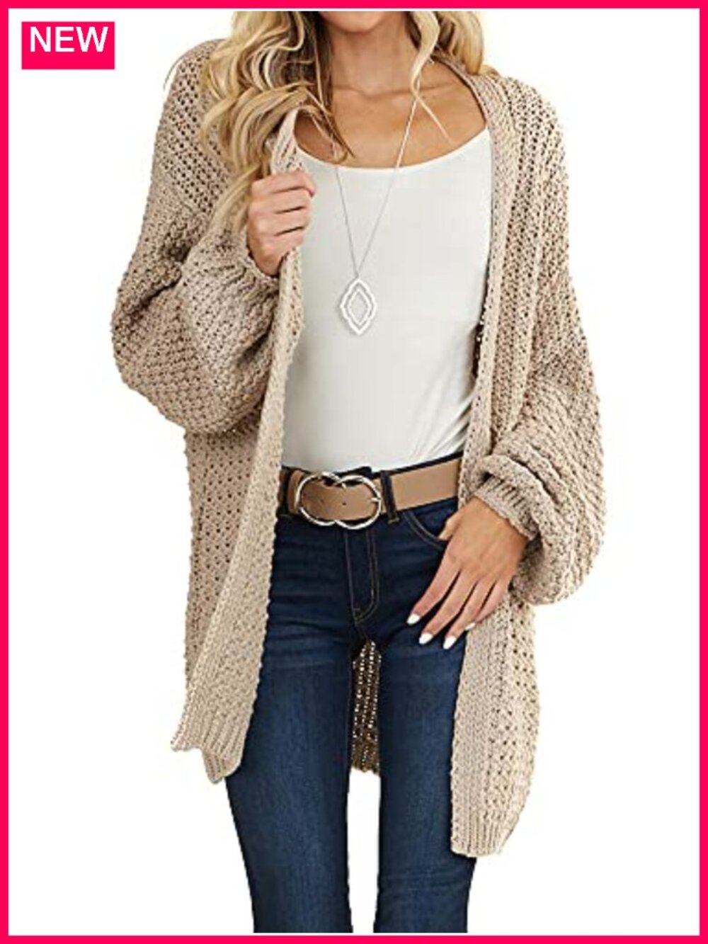 Oversized Open Front Knit Cardigan Long Sleeve Batwing - Picture 2 of 6